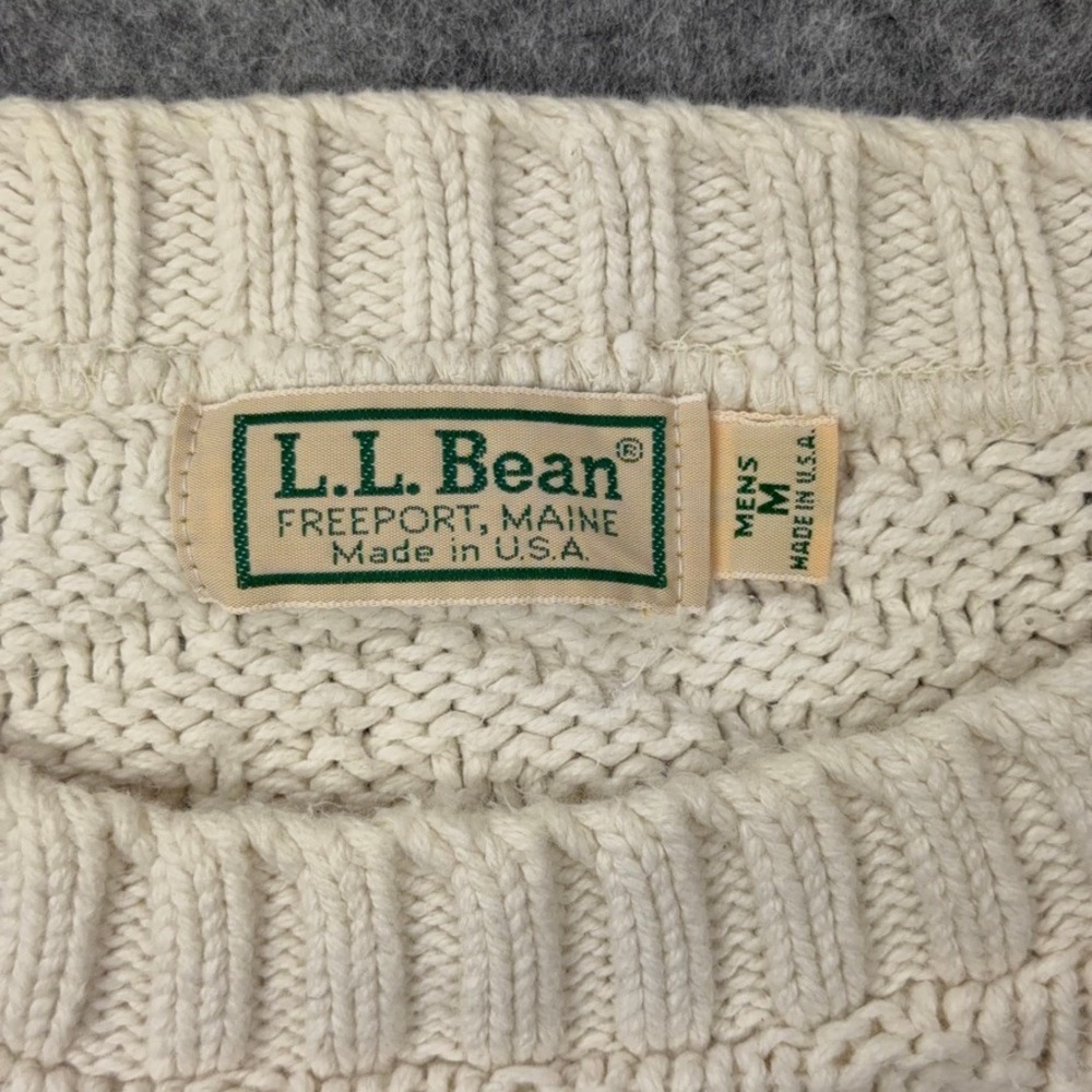 VTG LL Bean Sweater Mens Medium Cream Chevron Textured Cotton Knit USA Made 90s - Picture 4 of 11